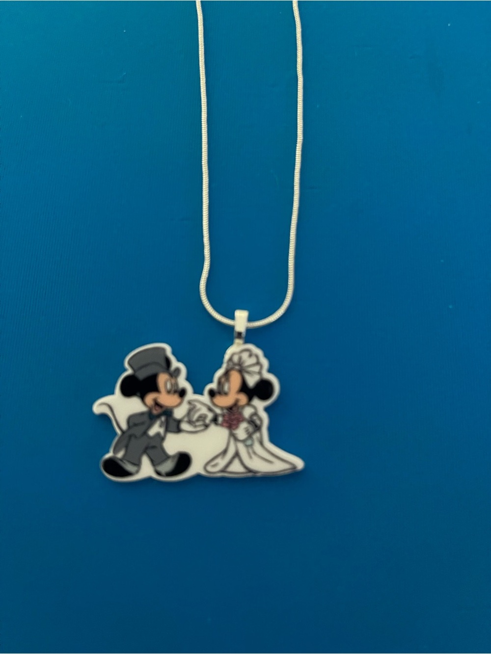 Bride & Groom Cartoon Character Pendant Necklace - White, Black, Gray